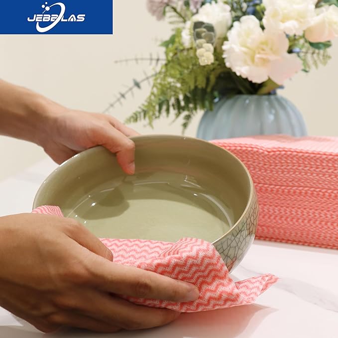 JEBBLAS Reusable Cleaning Cloths Handi Wipes Reusable Cloths Dry Cleaning Cloths Dish Towel Dish Cloths Handy Cleaning Wipes,Pack of 100, Red