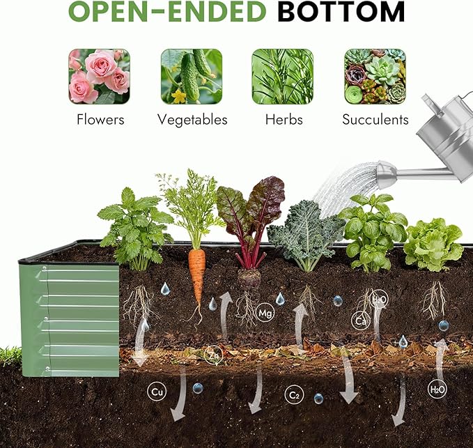 INNO STAGE Galvanized Raised Garden Bed Kits, 8x2x1ft Metal Raised Garden Beds Outdoor, Large Steel Raised Planter Bed with Gloves for Vegetables & Flowers Patio Ground Planter Box (Olive Green, 1PC)