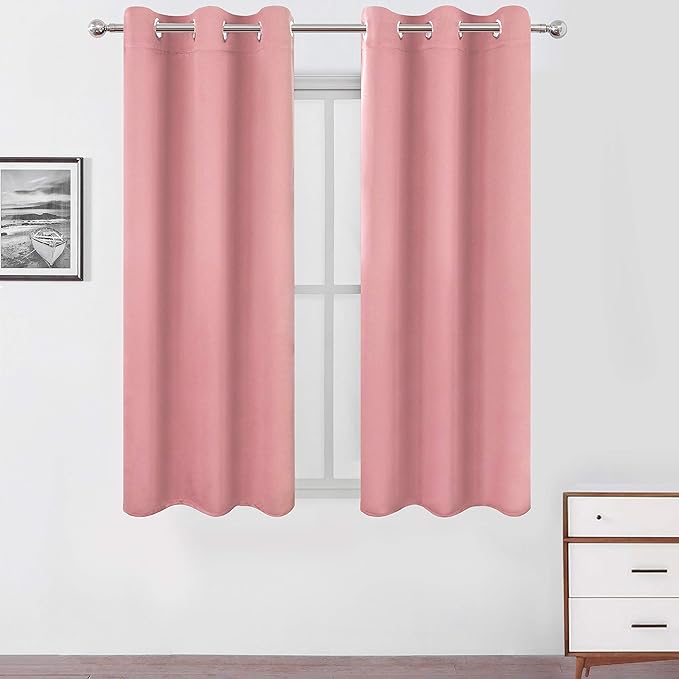 LEMOMO Pink Blackout Curtains 34 x 54 Inch Length/Set of 2 Curtain