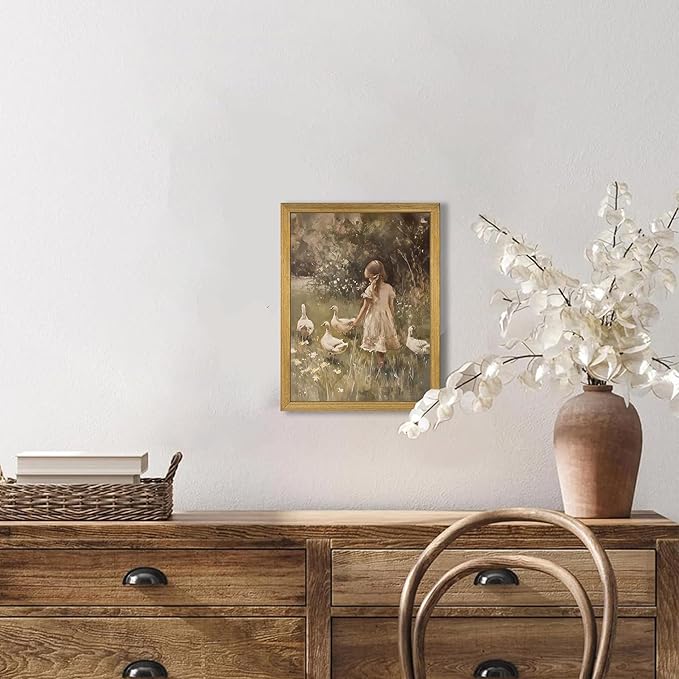 Wood Framed Canvas Wall Art, Vintage Girl