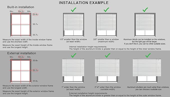 YIIBAII Mini Blinds Suitable for 43" W x 64" H Windows 1" Aluminum Horizontal