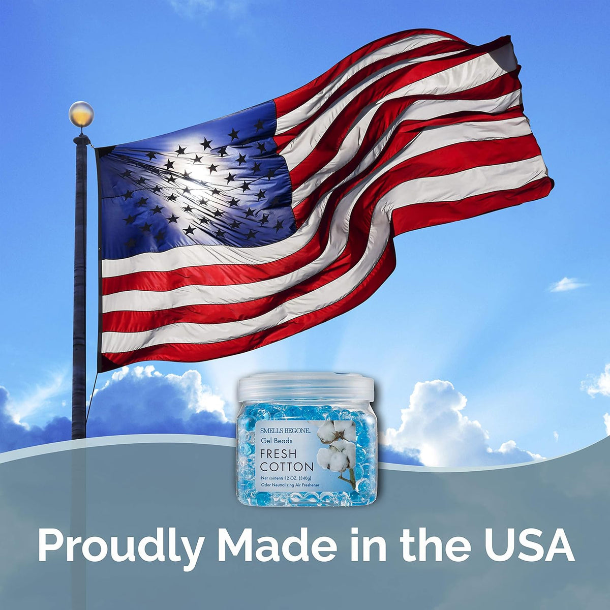 SMELLS BEGONE Odor Eliminator Gel Beads - 12 oz, Pack of 6 - Eliminates Odor in Bathrooms, Cars, Boats, RVs & Pet Areas - Air Freshener - Made with Essential Oils - Fresh Cotton Scent