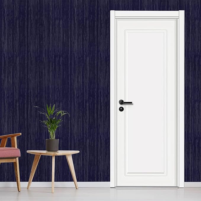 Navy Blue Grasscloth Peel and Stick Wallpaper Textured Contact Paper 15.7" X