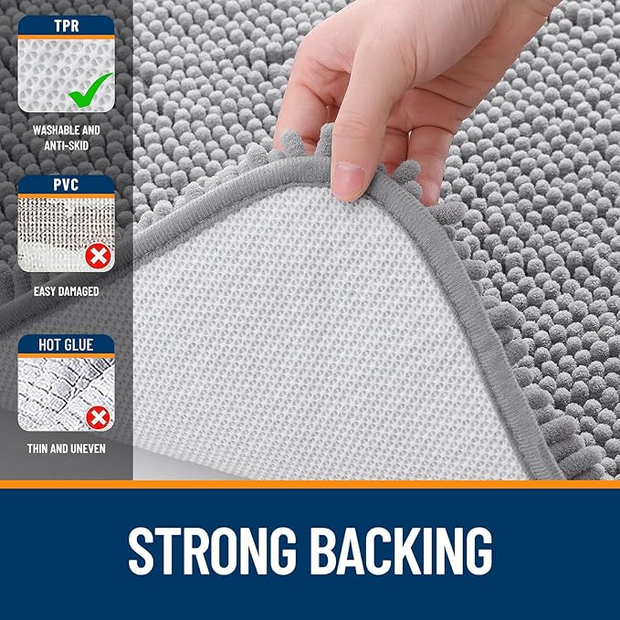 OLANLY Bathroom Rugs 59x20, Extra Soft Absorbent Chenille Bath Rugs, Rubber Backing Quick Dry, Machine Washable Bath Mats for Bathroom Floor, Tub and Shower, Home Decor Accessories, Grey
