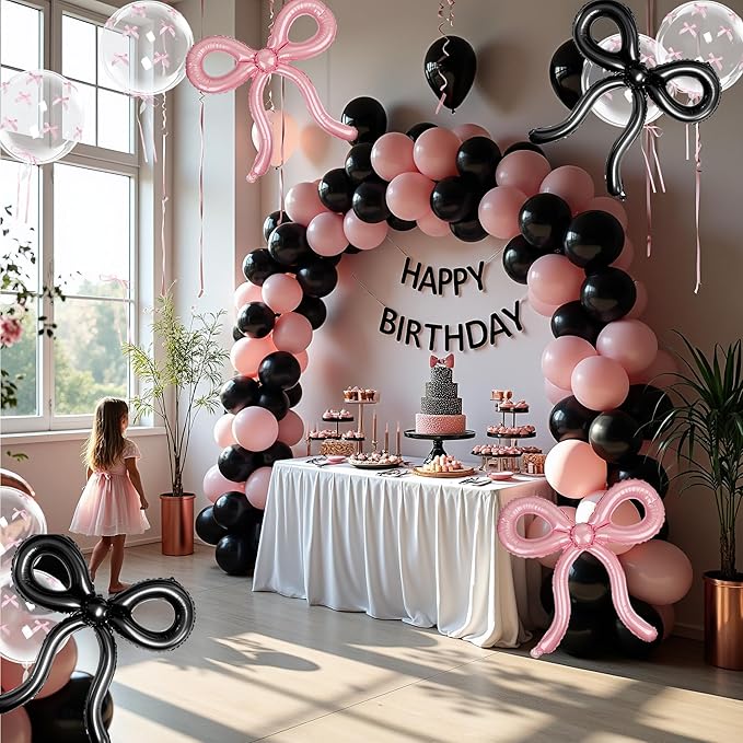 6Pcs Black Bow Balloons Bow Birthday Decorations Bow Theme Birthday Party Decor for Bridal Shower Baby Shower Engagement Bachelorette Party Decorations 26 x 24 Inch