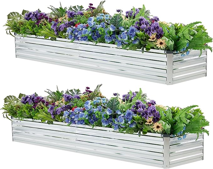 Meberam 2 Pack 6x1.5x1FT Galvanized Raised Garden Beds Kit Outdoor Metal Gardening Planter Box for Vegetable Elevated Flower Herbs,Silver