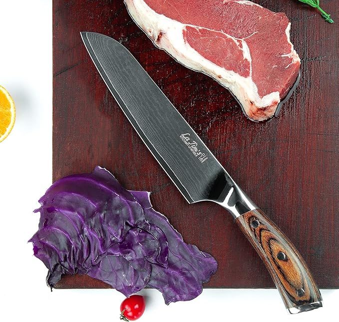 Latim's Professional Santoku Chef Knife 7 inch，Damascus Kitchen Knives Made of Japanese VG-10 Stainless Steel with Unique Pattern，Ultra Sharp Blade and Ergonomic Handle