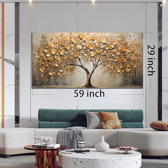 Gold Tree Pictures Wall Art for Living Room - Large Abstract Canvas Wall Art for Office - Modern Bedroom Decor for Wall Ready to Hang Size 29" x 59"
