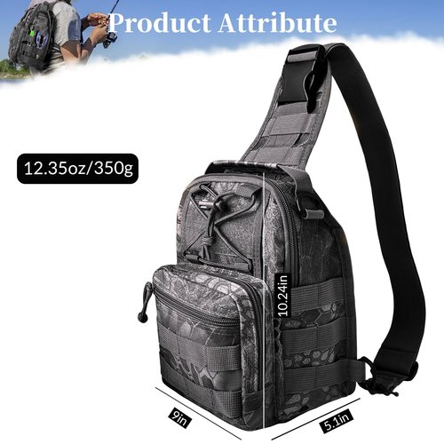 Fishing Backpack Fishing Tackle Storage Bag Fishing Gear with Rod Holder Small Sling Backpack for Outdoor Fish,Hiking,Travel,Hunting (E-Camouflage Black)