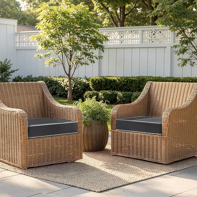 MIULEE Grey Outdoor Chair Cushions Set of 2, 24x24x4 Inch Waterproof Patio Seat Cushions for Outdoor Furniture Couch Sofa, 3 Year Color Fastness High Density Foam with Adjustable Ties