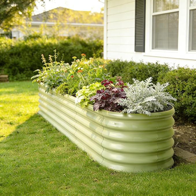 2-Pack Galvanized Raised Garden Bed 8x4x1.5 | 10x2x1.5 ft, 18" Tall Metal Planter Boxes Outdoor for Herb Vegetable, Modular Raised Flower Bed for Gardening with Zn-Al-Mg Coated - Sand Beige
