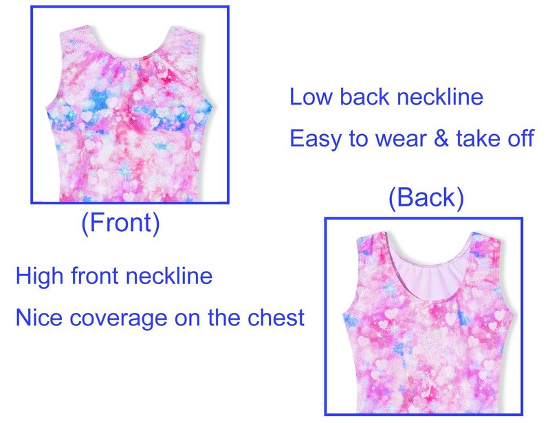 Domusgo Gymnastics Leotards for Girls 6-7 Years Old Shiny Sleeveless Pink Purple Love Heart Unitard with Shorts