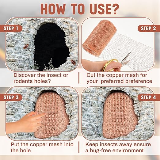 Gisafai 16' x 33 ft Copper Mesh Rodent Control Copper Wool for Slugs Rustproof DIY Hole Filler Pure Wire Mesh for Bat Snail Bird Pest Rodent Control Gap Blocker Fill Fabric Hole Gardening(1 Roll)