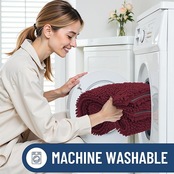 Smiry Luxury Chenille Bathroom Rugs 40x32, Extra Soft and Absorbent Shaggy Bath Mat, Machine Washable, Non-Slip Plush Carpet Runner for Tub, Shower, and Floor, Home Decor Accessories, Burgundy