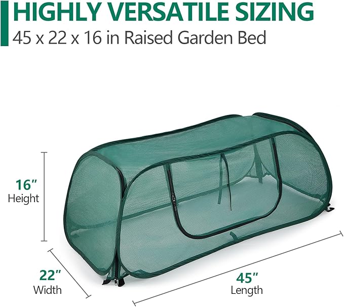 Garden Bed Cover 2 Pack, Mesh Netting Tent, Crop Cage for Raised Bed,- 30% Sunblock Shade Cloth with Metal Anchoring Spikes - Protects Plants Against Birds and Small Animals - 45"x22"x16"(H)
