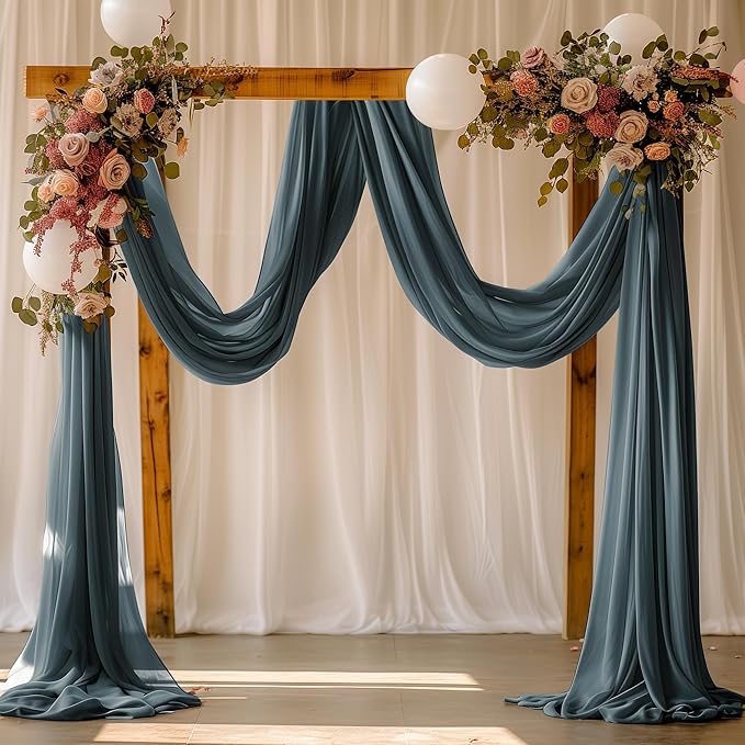 Wokceer Wedding Arch Draping Fabric Grey Blue 6 Panels 28.7" x 20FT Sheer Drapes Backdrop Arch Draping Fabric for Wedding Ceremony Birthday Party Bridal Shower Decoration
