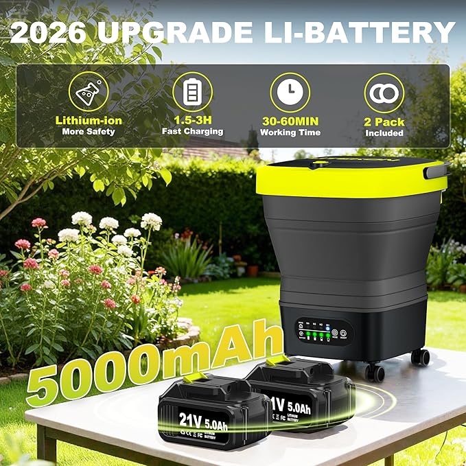 Litekon Cordless Washer,Foldable Washer with 4.5Gal Tank 10FT Hose