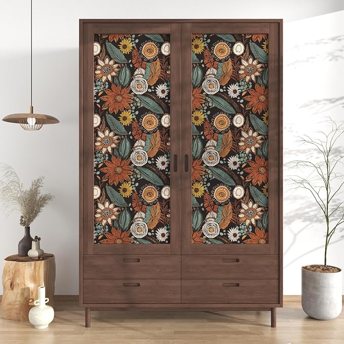 Boho Floral Wallpaper Peel and Stick, Vintage Botanical Contact Paper 17.5" x
