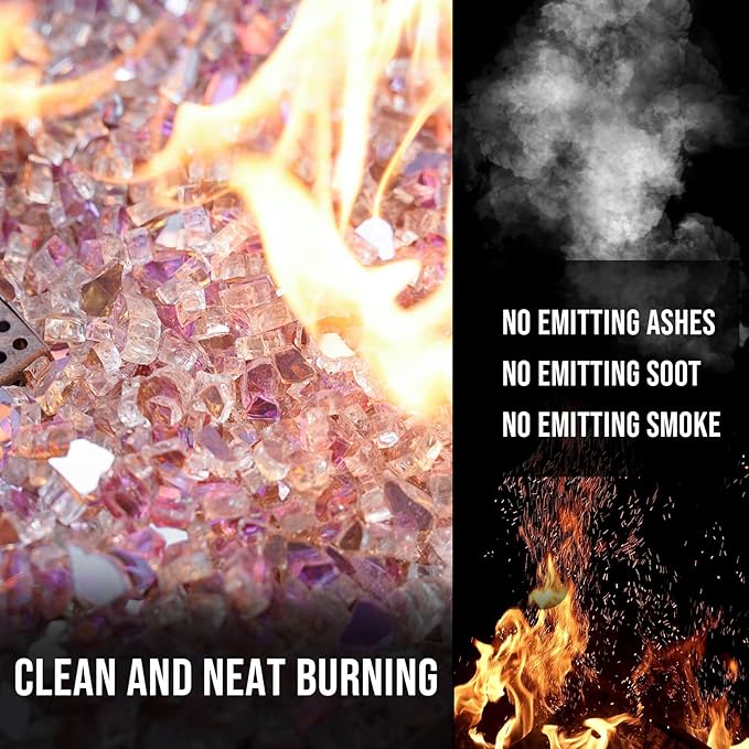 Skyflame 10-Pound Fire Glass for Fireplace Fire Pit and Landscaping, 1/4-Inch Rose Gold Reflective