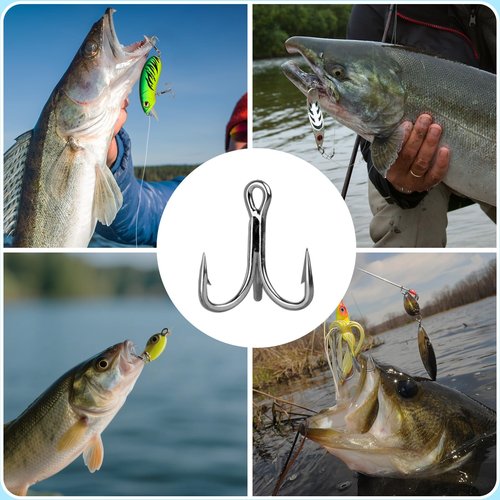 9KM DWLIFE Fishing Treble Hooks 4X High Carbon Steel Triple Hooks Fishing Treble Hooks for Salmon Trout Bluefish Catfish Hooks 10 Pcs Size 16#