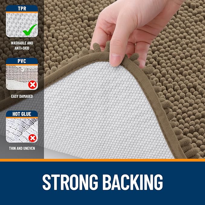 OLANLY Bathroom Rugs 70x24, Extra Soft Absorbent Chenille Bath Rugs, Rubber Backing Quick Dry, Machine Washable Bath Mats for Bathroom Floor, Tub and Shower, Home Decor Accessories, Tan