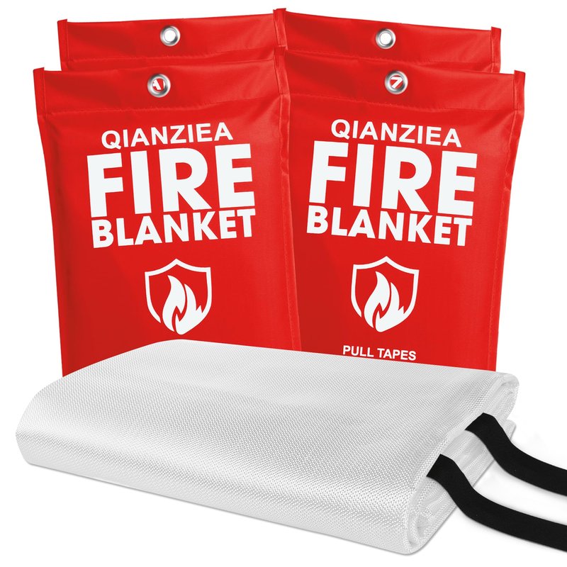 QIANZIEA 4 Pack Fire Blanket 40” x 40” – Emergency Fire Blanket for Kitchen & Home, Fiberglass Fire Suppression Blanket