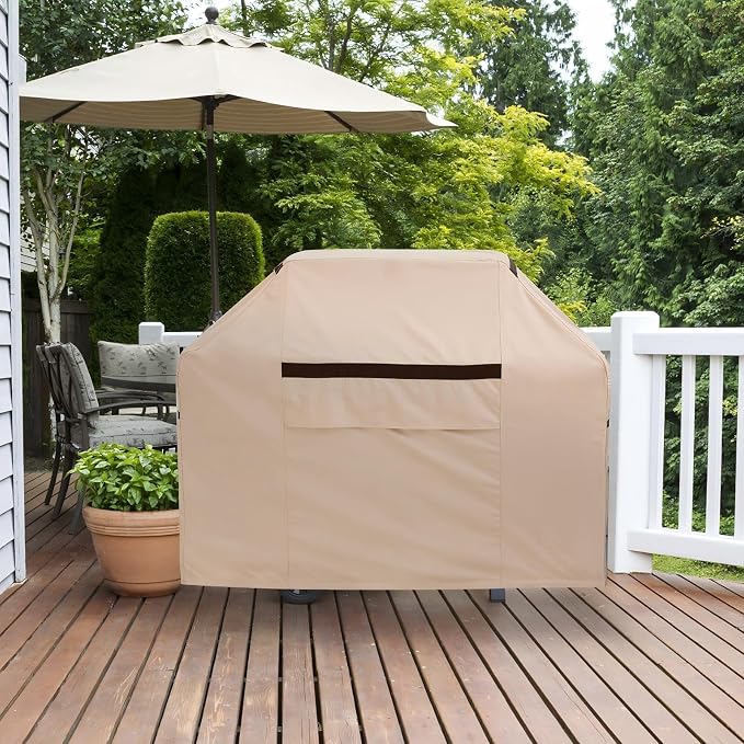 72” Outdoor Grill Cover - Heavy Duty Waterproof Windproof UV Resistant, Fade-Proof Beige BBQ Cover, Compatible with Weber, Char-Broil, Nexgrill