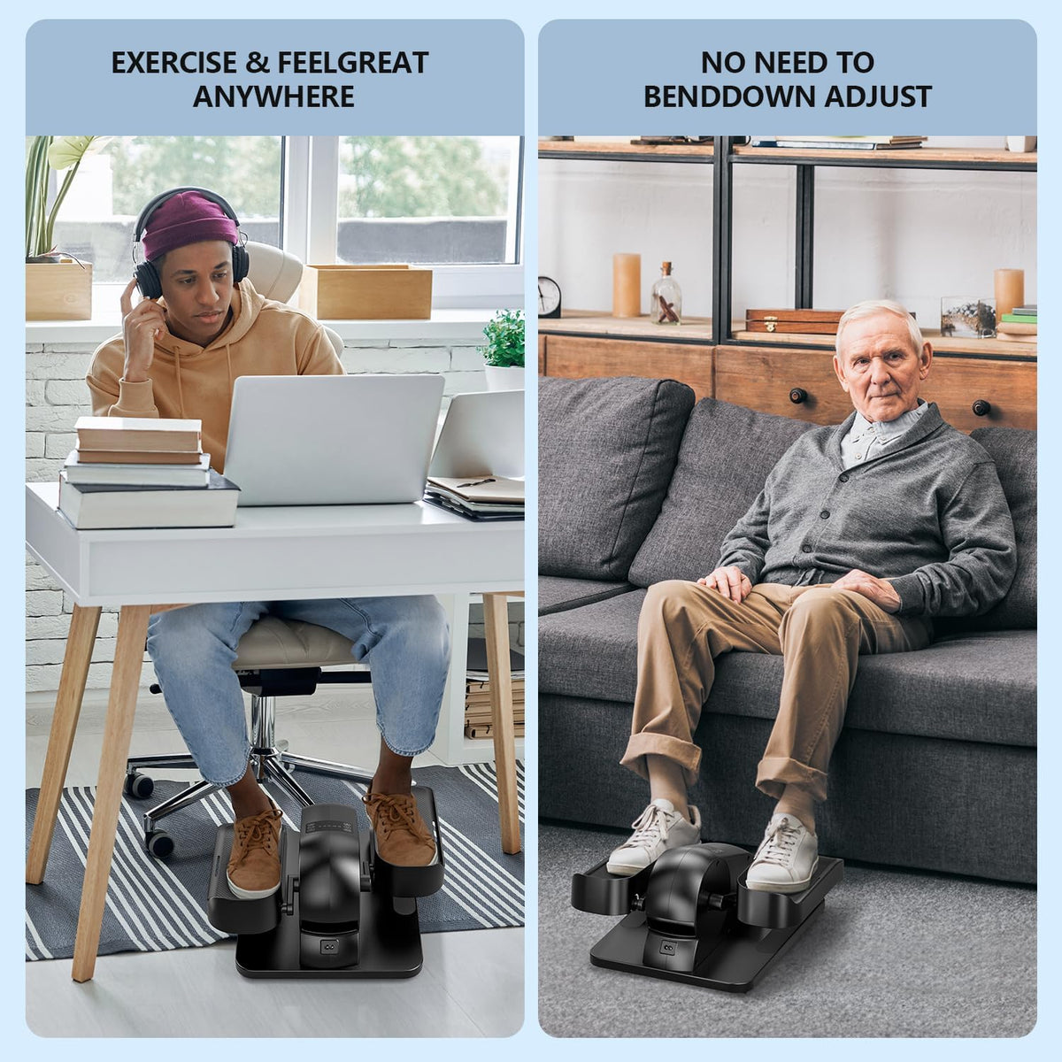 Under Desk Elliptical Machine - Portable Mini Exerciser for Seniors | Quiet Electric Foot Pedal for Home Office