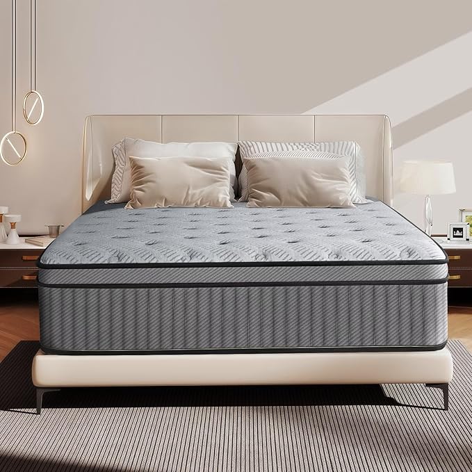 Twin Mattress 12 Inch, Medium Firm Hybrid Mattress with Lumbar-Zoned Foam and Pocket Springs for Motion Isolation and Edge Support