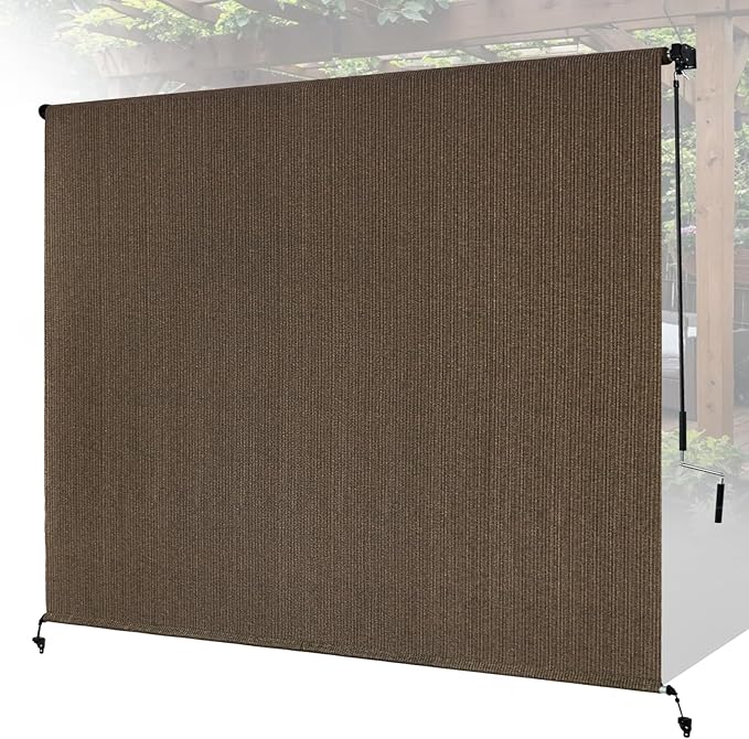 8'W x 8'H Mocha Patio Shades Roll up Outdoor Roller Shade Crank Wand Blind
