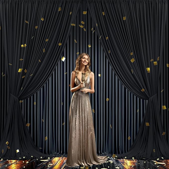 10x10 Black Backdrop Curtain for Parties Wrinkle Free Black Photo Curtains Backdrop Drapes Fabric Decoration for Birthday Party Wedding 5ft x 10ft,2 Panels