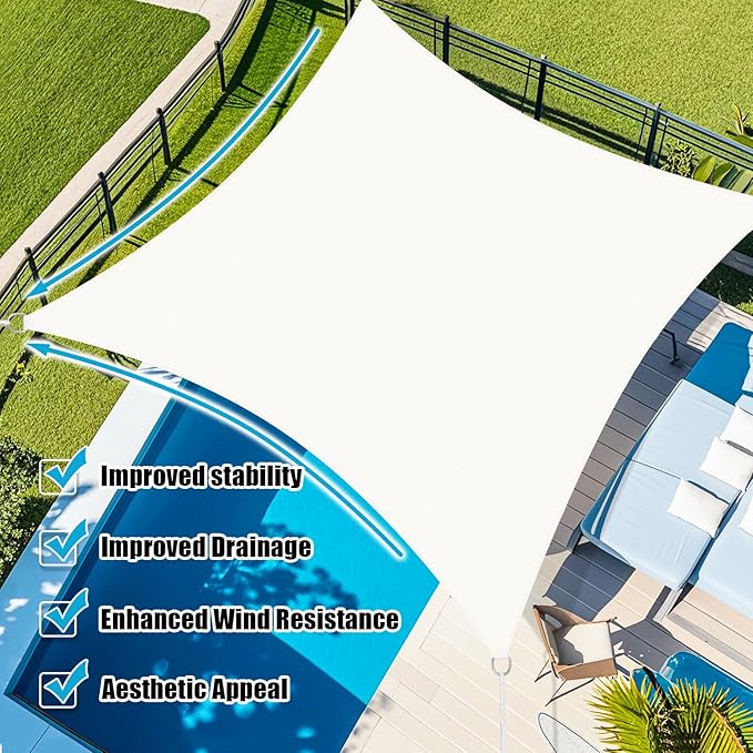 Amagenix Sun Shade Sail 10'X24' Curved Edge Outdoor Shade Canopy White Breathable 95% UV Block Shade Cloth for Patio Garden Backyard (We Make Custom Size)