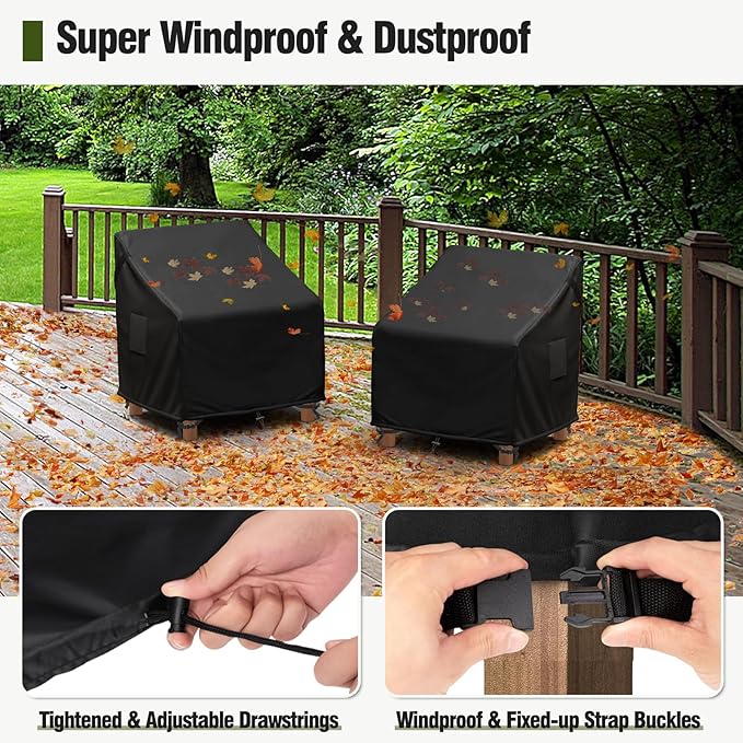 MR. COVER Outdoor Chair Covers Waterproof, Patio Furniture Covers for Rocking Chair, Heavy Duty Anti UV Chair Cover, Fits up to 35W x 37D x 36H Inches, Air Vent and Handles Included, Black, 2 Pack