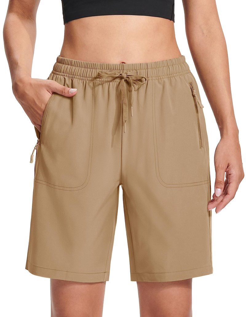 MAGCOMSEN Hiking Shorts Woman 8 Inch Inseam Quick Dry Lightweight Running Shorts with Pockets Active Khaki S
