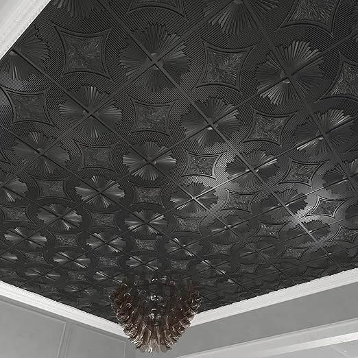 Art3d Drop Ceiling Tiles 24x24 in Black, 3D Wainscoting Panels Glue Up 2x2