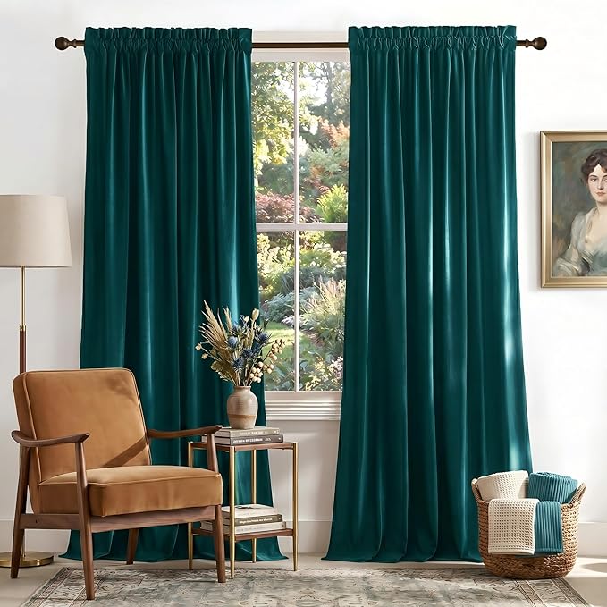 NICETOWN Teal Velvet Curtains 108 inches Long 52 Wide, Classic Heat & Light