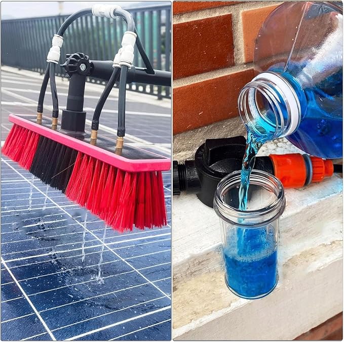 Wttagkl® 3-in-1 Glass Roof & Solar Panel Cleaner with Telescopic Pole (3.6-10.8m) and Hose Spray | Patio Roof Cleaning Tool with Water Hose Connection,6.0M/55cm Brush Head