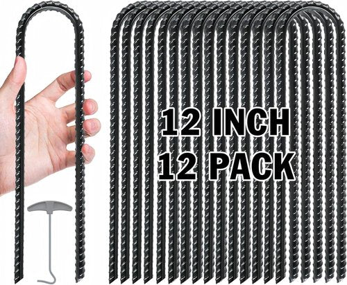 Gtongoko Heavy-Duty Trampoline Stakes - Galvanized Steel U-Shaped Ground Anchors | Black