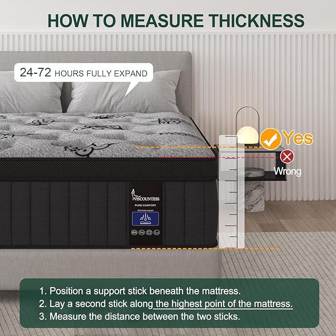 Full Mattress, 9 Inch Hybrid Mattresses Bed in a Box with Gel Memory Foam & Pocket Spring, Euro Top, Medium Firm for Back Support & Pressure Relief, Motion Isolation, Grey