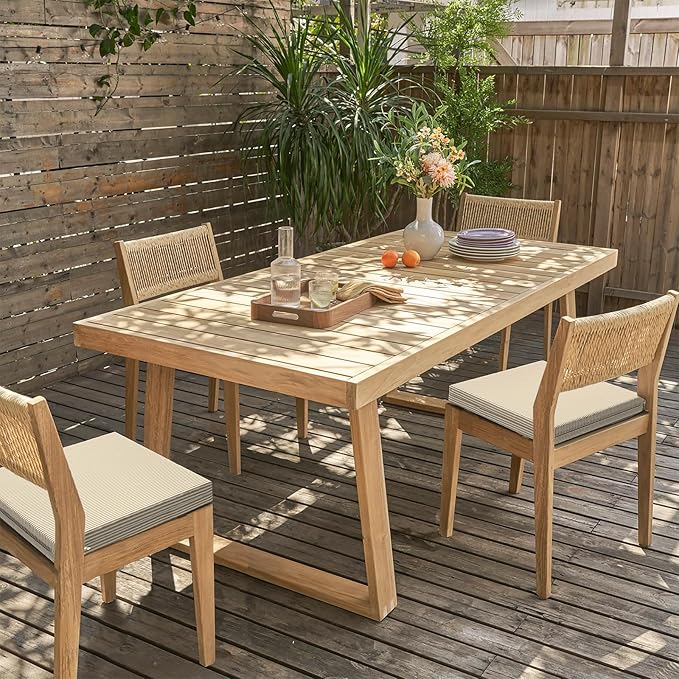 LVTXIII Outdoor Seat Cushions Seasonal Replacement Chair Cushions, Patio Chair Pads with Ties for Dining Chairs and Garden Furniture, (Square Back, 18.5"x16"x2", 2 Pack, Strip Beige)