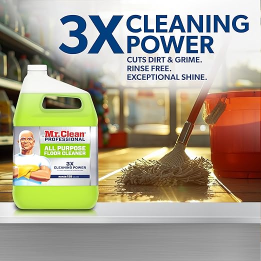 Mr. Clean Professional Bulk Liquid Concentrate Finished Floor Cleaner for Hardwood, Tile or Terrazo Floors, Commercial Use, 1 Gallon (Case of 3)