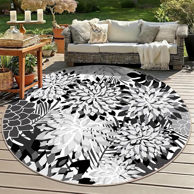 ZonLi Colorful Outdoor Rug 6x6Ft Waterproof Multicolored Indoor Area Rug Washable Outdoor Patio Rugs Tropical Floral Non Slip Outdoor Carpet for Living Room, Pool,Backyard,Deck,Camping