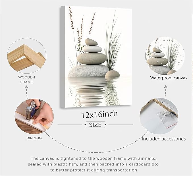 KBIERQN Zen Stone Canvas Wall Art Stacked Stones in Water Poster Print Tranquil