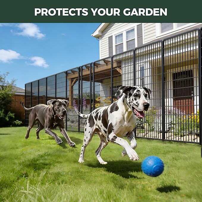 FXW Garden Fence Outdoor for the Yard – 50in(H) x 62.6ft(L) Heavy Duty Metal Animal Barrier for Dog, No Dig Decorative Dog Fence, 24 Panels, Black