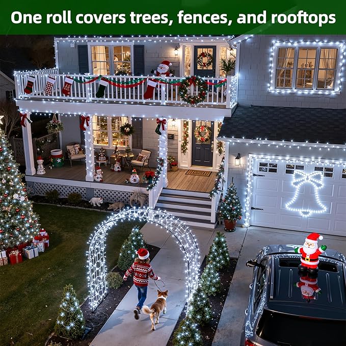 300LED Chrstmas Lights, 75ft Indoor Outdoor Christmas String Lights with 12 Modes, Cool White ChristmasTree Lights with Timer Dimmable Connectable for Fence Garden Wedding Party Decor Cool White
