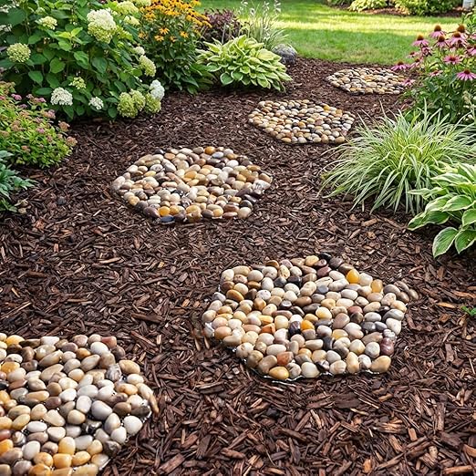 6 PCS River Rock Stepping Stones Outdoor, 12Inch Hexagon Pavers Pebbles Polished Gravel for Garden Walkway