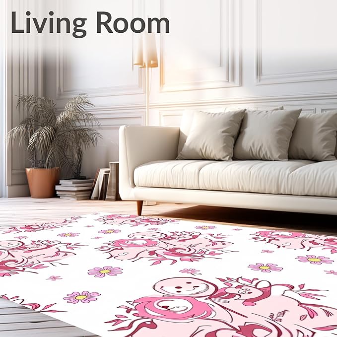Flatwoven High Traffic Area Rug 8x10, Vintage Snowman Holiday Shower Curtain with Bath Toilet Cover, Non Slip, Stain Resistant, Washable Area Rugs for Living Room, Bedroom (Pink, 8x10, Pad)