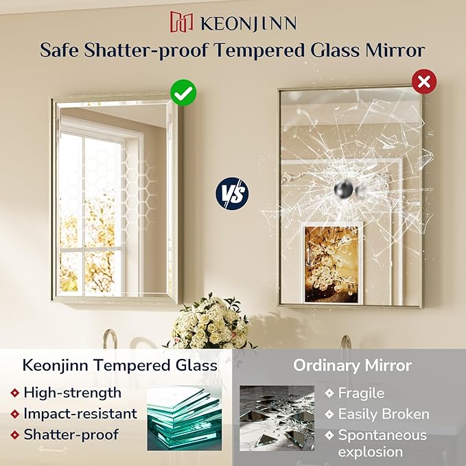 Keonjinn 20" x 30" Brushed Nickel Bathroom Mirrors