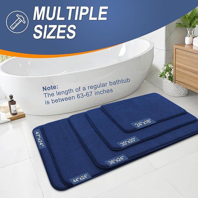 OLANLY Thick Memory Foam Bath Mat Rug 59x35, Extra Soft Absorbent Bathroom Rug, Quick Dry Bath Mats, Non-Slip, Machine Washable Carpet for Bathroom, Tub and Shower, Home Decor Accessories, Navy