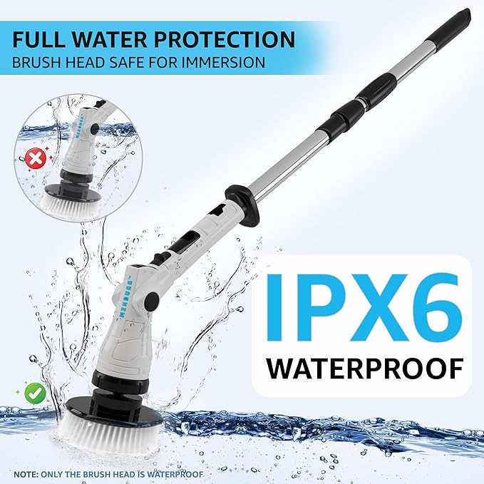 Electric Spin Scrubber – Cordless Power Cleaner with 8 Brush Heads, Long Adjustable Handle, 3 Speed for Deep Bathroom, Tile, Floor & Tub Cleaning, 6-Angle Adjustable